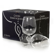 Origineel Cahors wijnglas, doos 6 stuks, met opdruk "Cahors Malbec de Legende"
